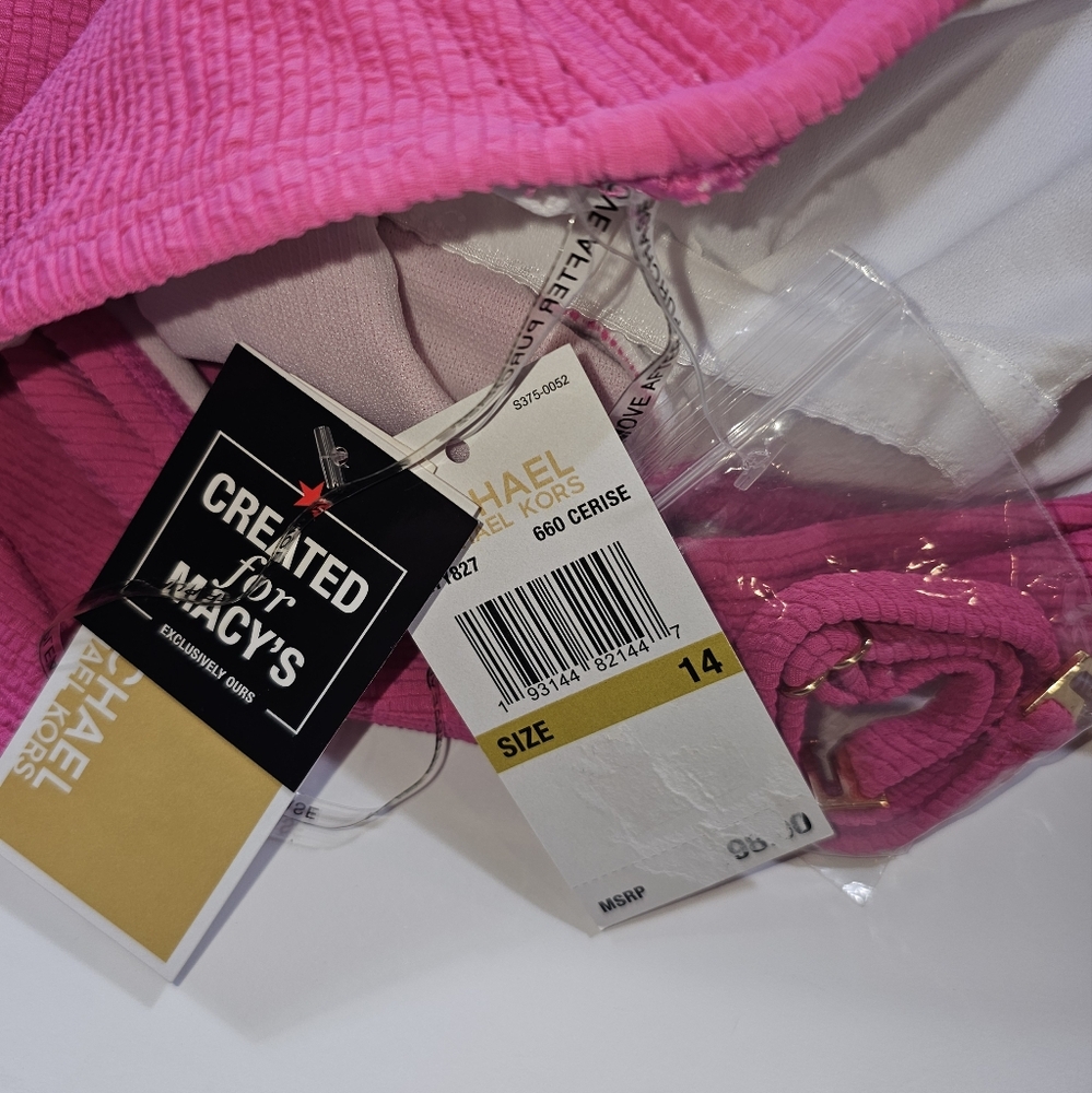 Michael Kors Cerise One Shoulder Cutout One Piece Swimsuit Pink Size 14 NWT - Picture 12 of 13